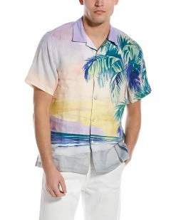 Tommy Bahama Watercolor Palms Artist Series Linen Shirt Men Casual Button Downs