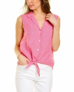 Tommy Bahama Gingham Way Linen Camp Shirt Women Tops