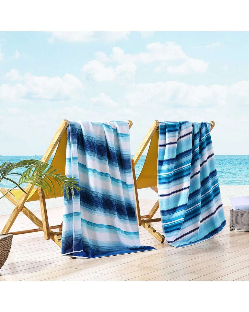 Tommy Bahama Coral Harbor/Sunrise Stripe 2 Piece Cotton Beach Towel Set Home Beach Towels - Image 2