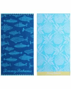 Tommy Bahama Fish/Etched Pineapple 2 Piece Cotton Beach Towel Set Home Beach Towels