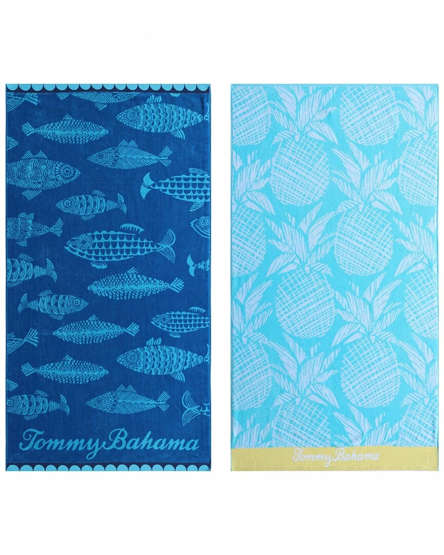 Tommy Bahama Fish/Etched Pineapple 2 Piece Cotton Beach Towel Set Home Beach Towels