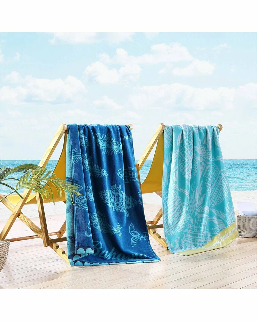 Tommy Bahama Fish/Etched Pineapple 2 Piece Cotton Beach Towel Set Home Beach Towels - Image 2