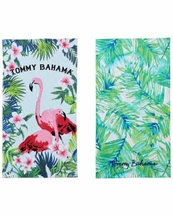 Tommy Bahama Flamingo Fronds/Baja Island 2 Piece Cotton Beach Towel Set Home Beach Towels