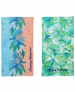 Tommy Bahama Pineapple Splash/Baja Island 2 Piece Cotton Beach Towel Set Home Beach Towels